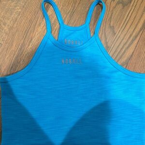 Nobull Women's Ribbed Halter Crop Tank size Small neon blue